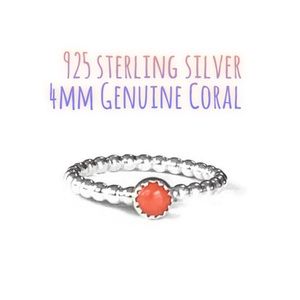 925S Genuine Coral Solitaire Stackable Ring
